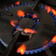 A photo illustration shows gas burning on a domestic hob in Liverpool, north-west England on September 20, 2021.